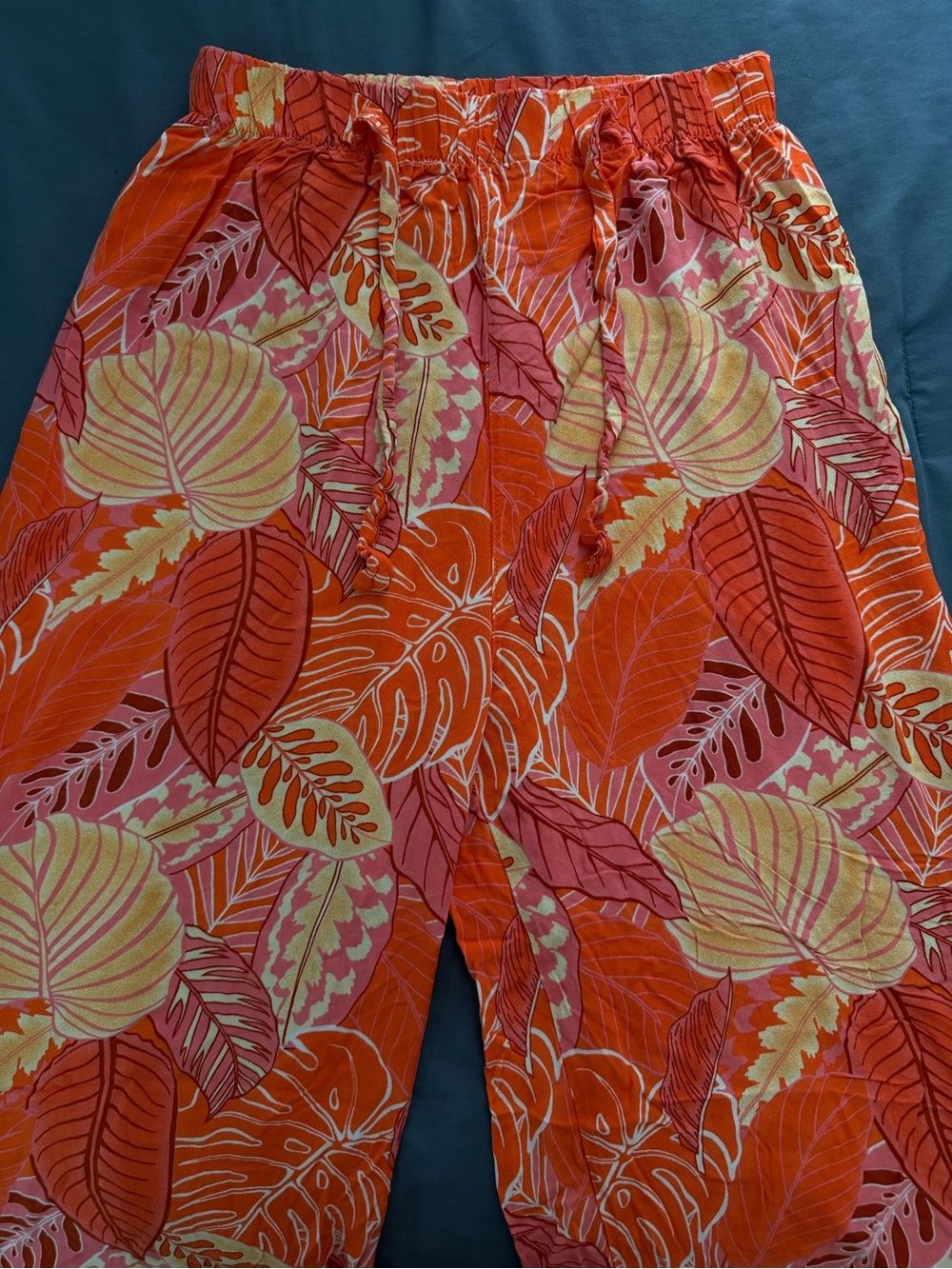 Women’s Orange Tropical Print Pull-On Pants
